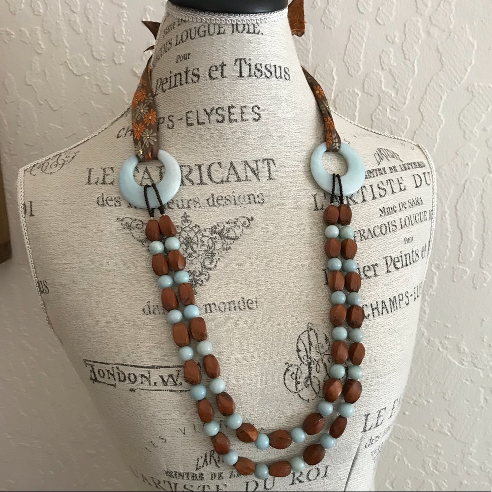 Beautiful wooden and jade beaded necklace